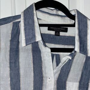 Banana Republic Navy and White Striped Shirt